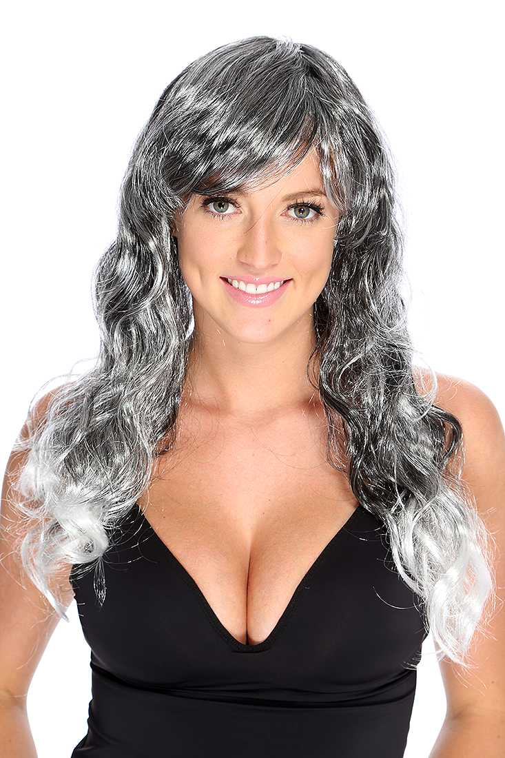 Black White Wavy Layer Wig