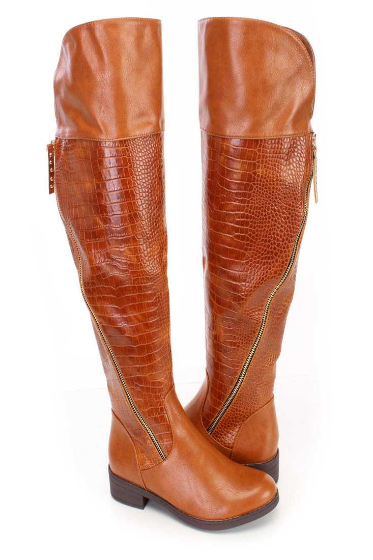Fall/Winter Cognac High Thigh Boots Faux Leather