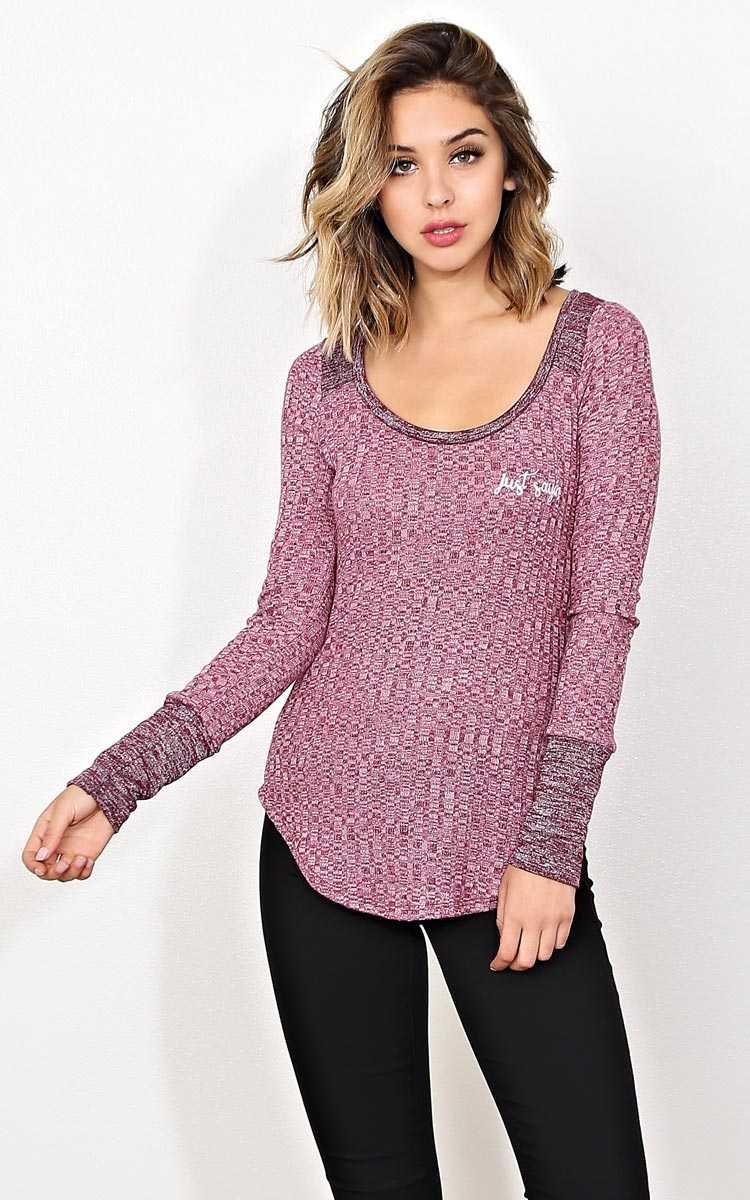 JUST SAYIN Knit Top - LGE - Burgundy in Size Large by Styles For Less