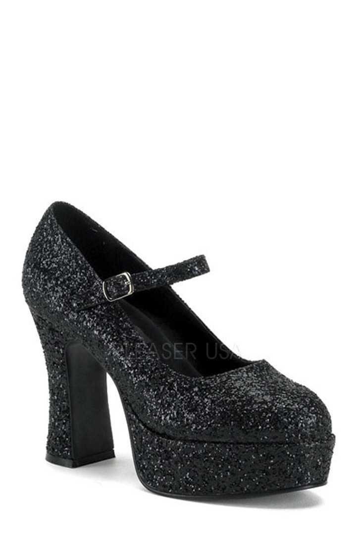 Black Maryjane Chunky Platform High Heels Glitter