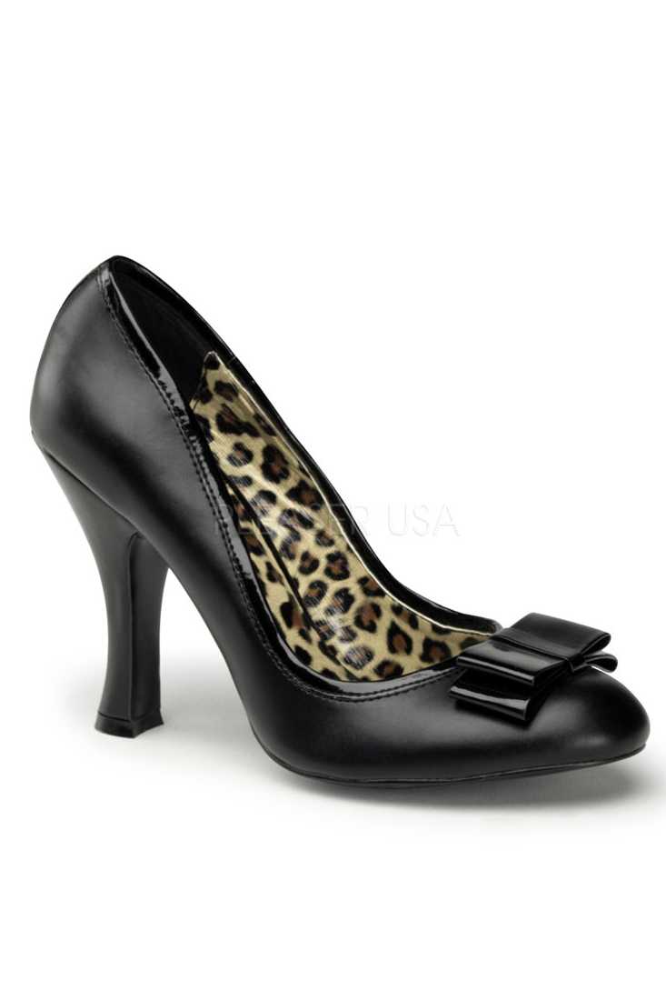 Black Bow Tie Single Sole Pump High Heels Faux Leather