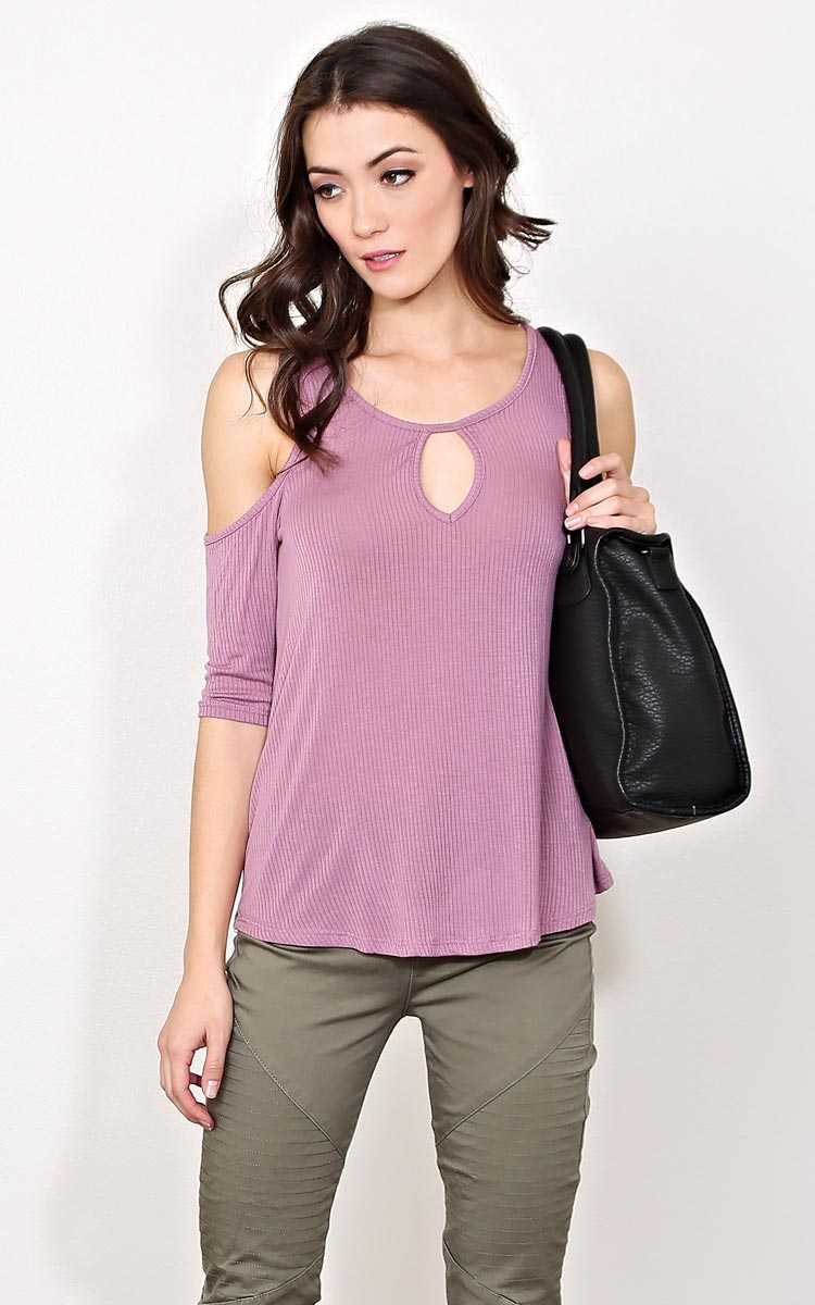Harper Cold Shoulder Rib Knit Top - - Dusty Plum in Size by Styles For Less