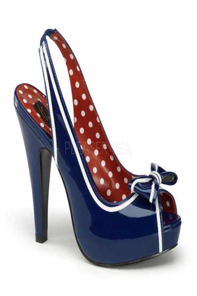 Navy Blue Patent Faux Leather Bow Peep Toe Slingback High Heels