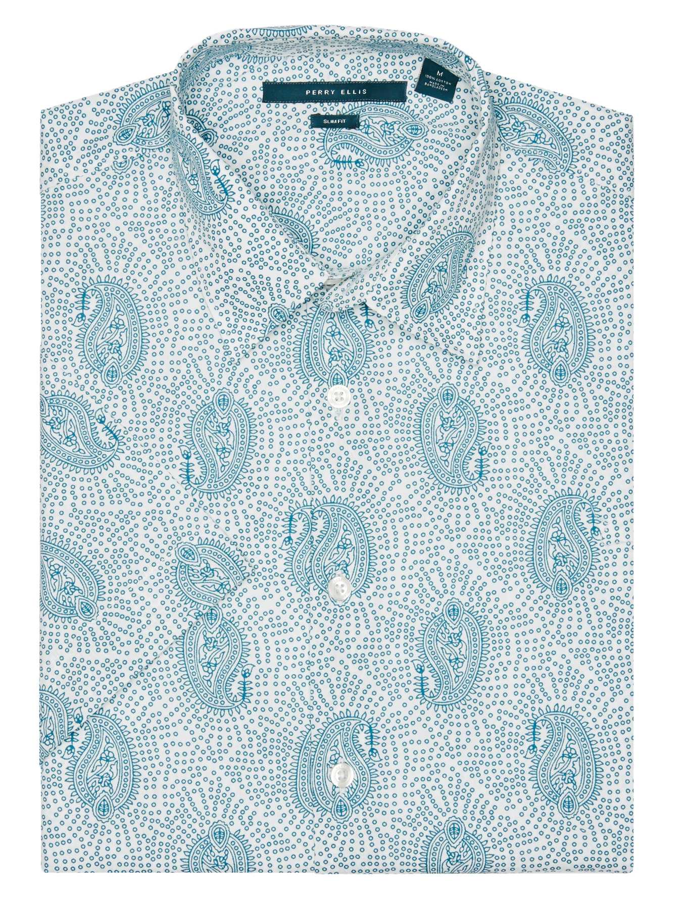 Perry Ellis Slim Fit Short Sleeve Large Paisley Shirt