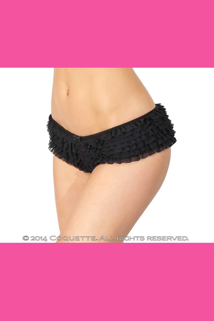 Black Ruffle Mesh Crotchless Panty