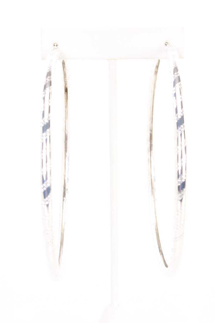 Silver Stripe Texture Large Oversize Earrings Hoops