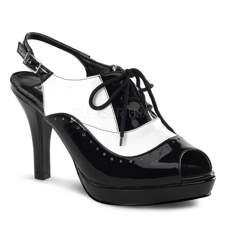Black White Patent Peep Toe Plus Size High Heels