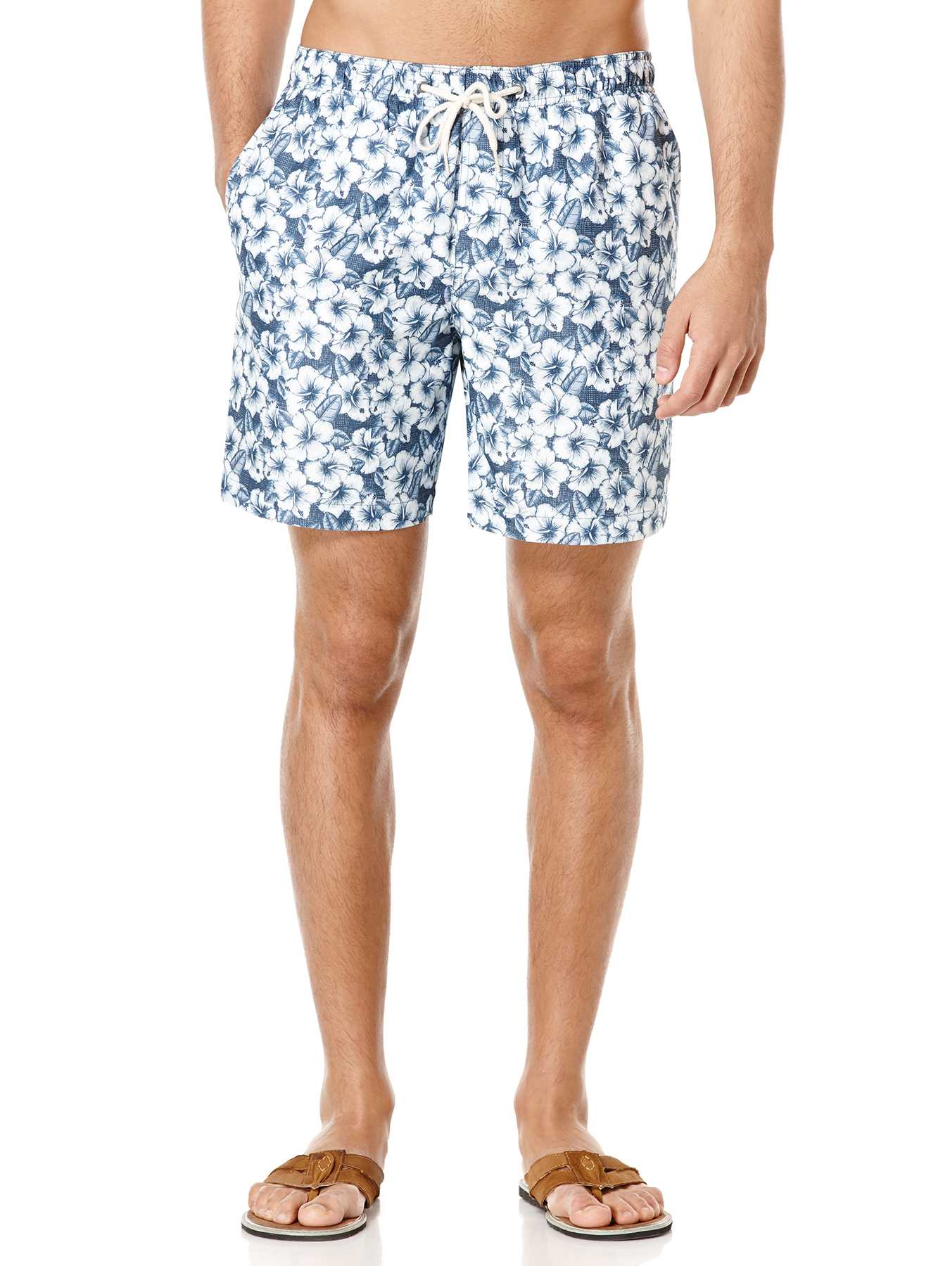 Cubavera Solid Full Elastic Floral Print Swim Short