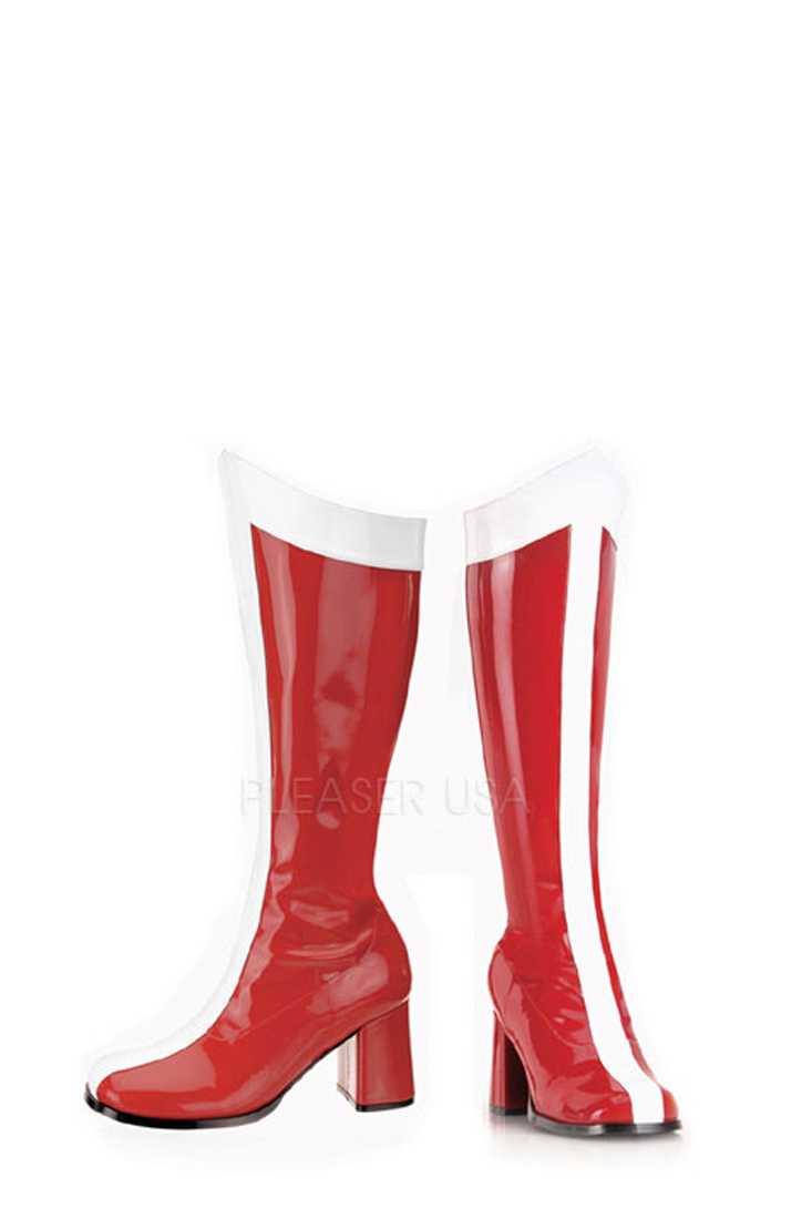 Red White Stripe Super Hero GoGo Boots Patent
