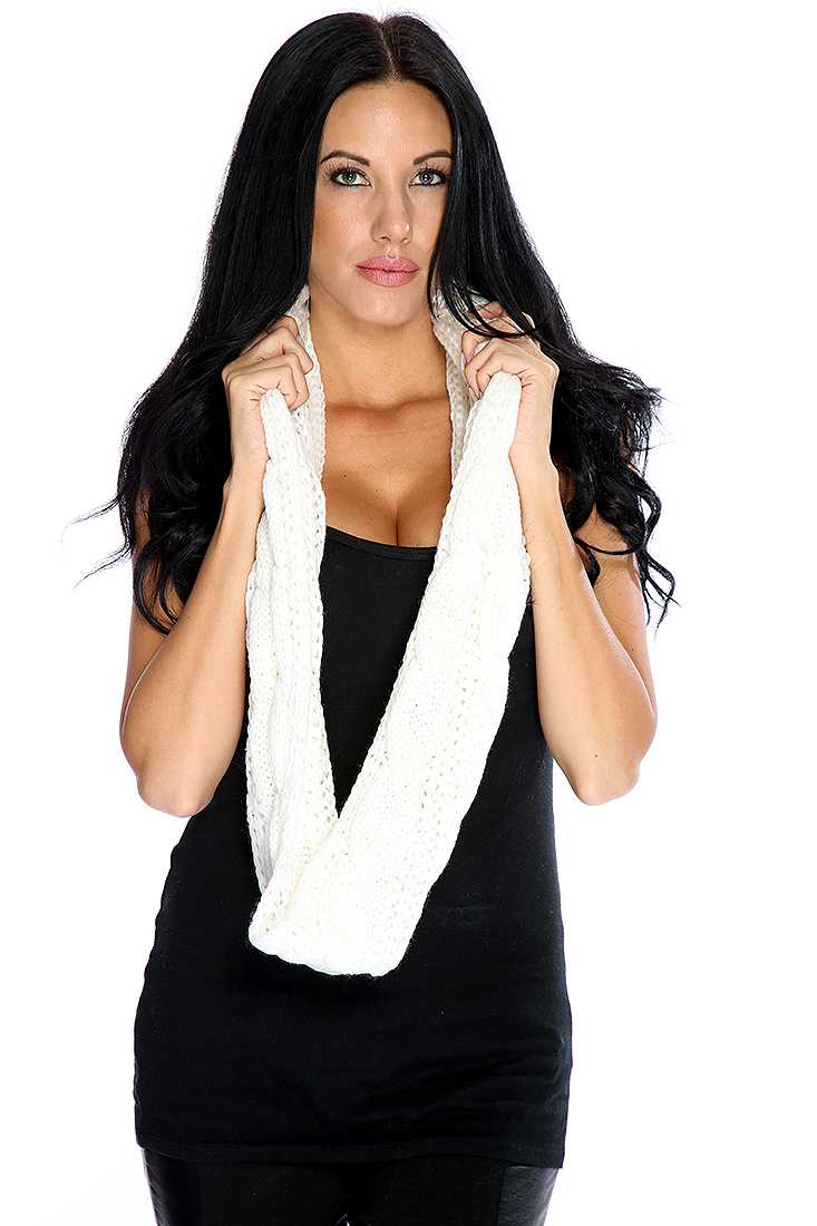 White Open Knit Cute Fall Infinity Scarf