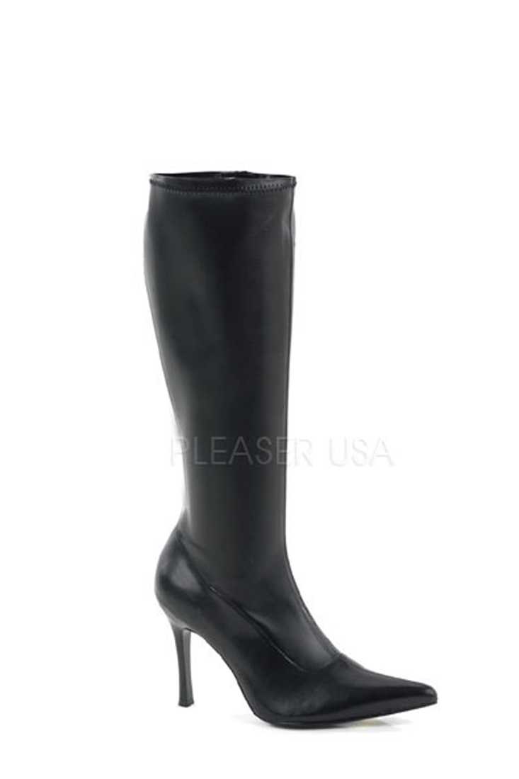 Black Pointed Toe Knee High Boots Faux Leather