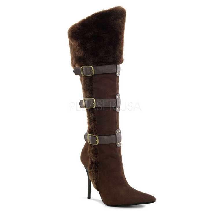 Dark Brown Faux Suede Fur Viking Boots