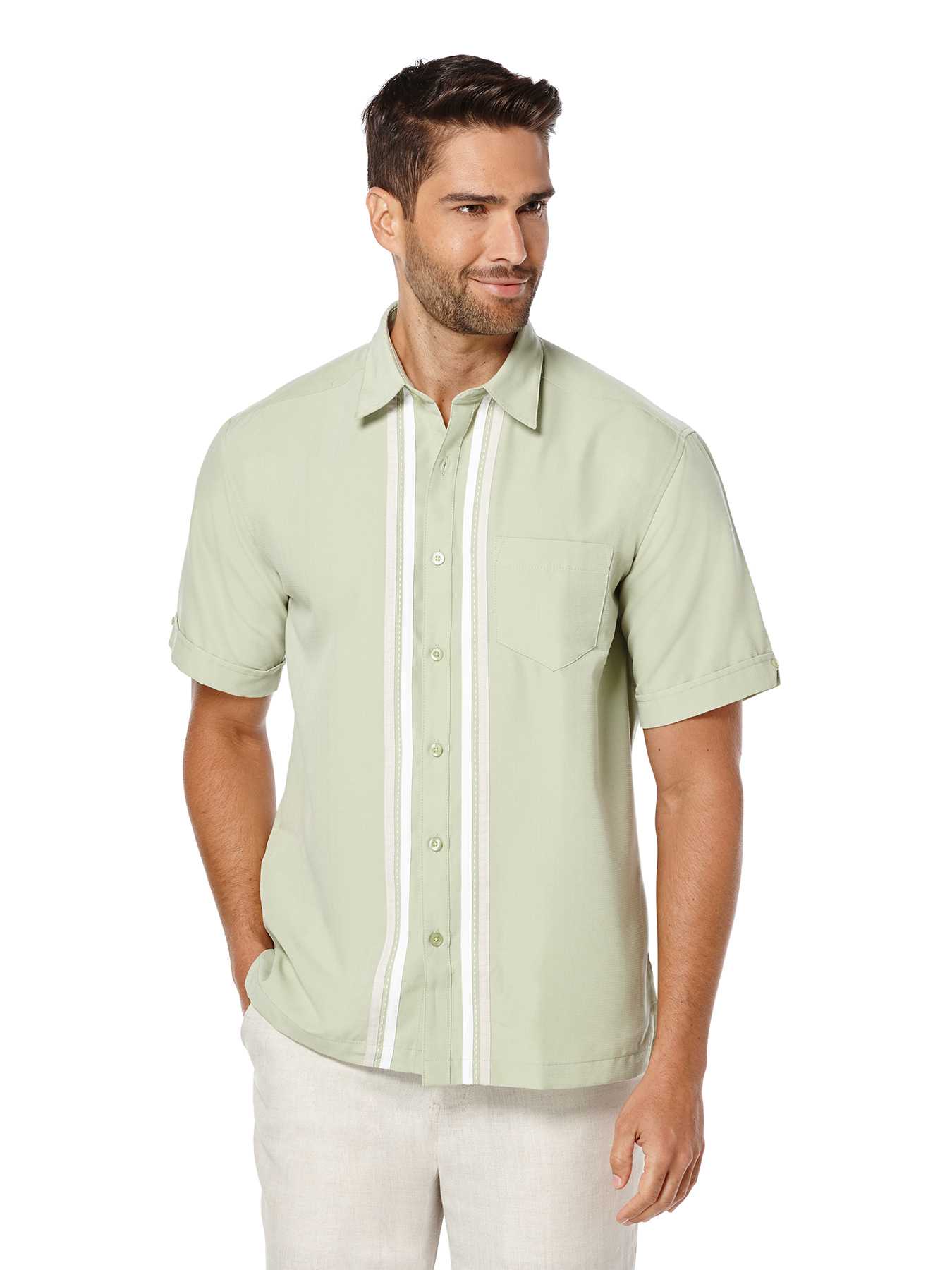 Cubavera Short Sleeve Texture Tri-Color Panel