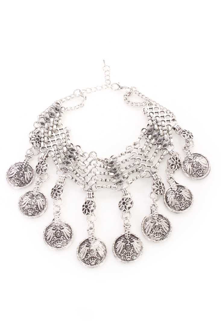 Silver Chain Link Band Charm Dangle Bracelet