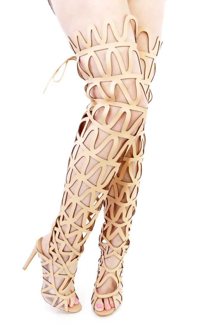 Nude Cut Out Design Gladiator High Heels Faux Leather