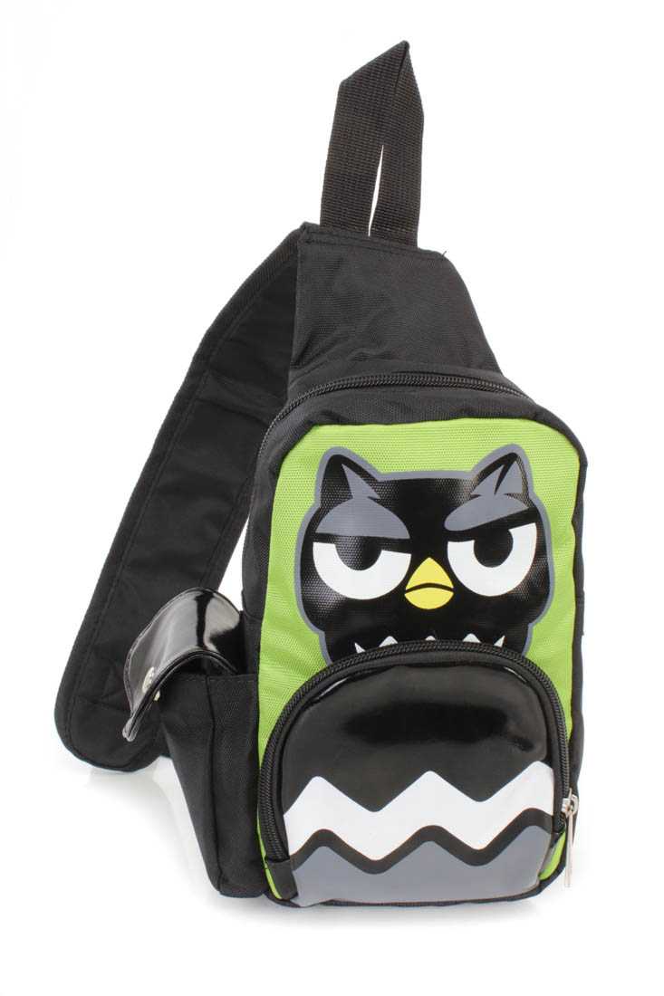 Green Canvas Owl Print Cross-Body Mini Backpack