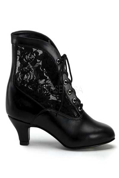 Black Faux Leather Floral Lace Ankle Booties