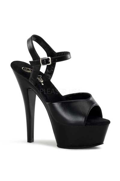 Black Faux Leather Strappy Peep Toe Platform High Heels