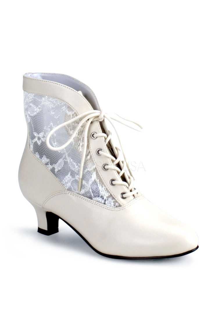 Ivory Lace Inset Victorian Booties Faux Leather