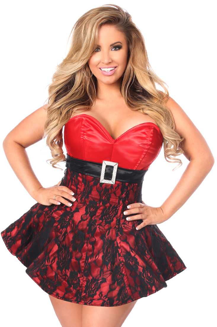 Red Plus Size Lace Steel Boned Corset Dress
