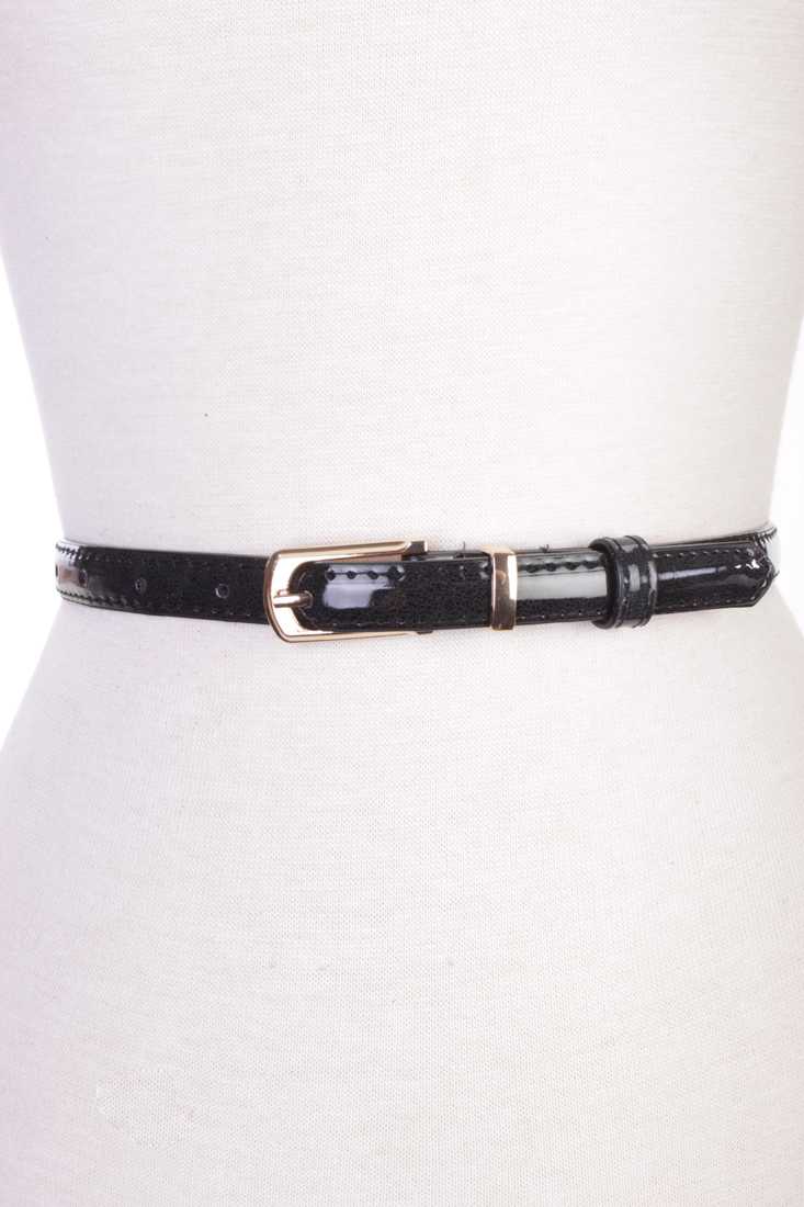 Black Faux Leather High Polish Small Buckle Belt