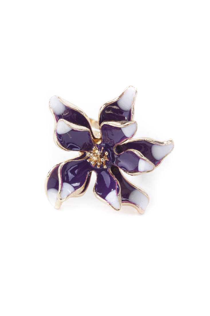 Purple Two Tone Floral Design High Polish Ring