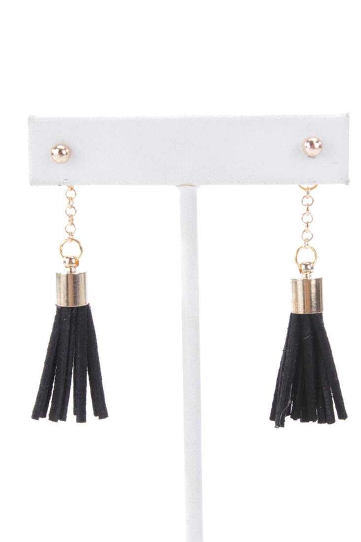 Black Faux Suede Tassel Studded Earrings