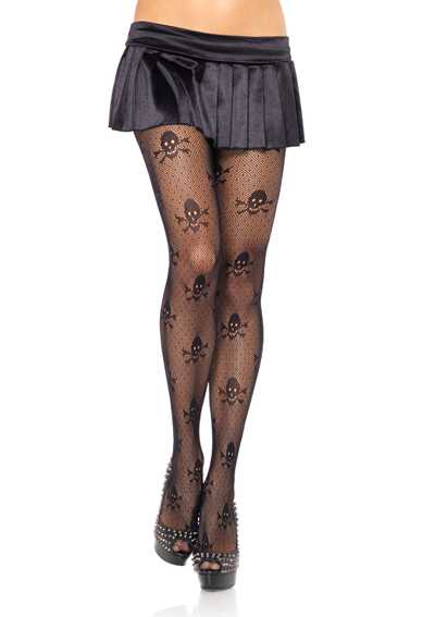 Black Micro Net Skull Pantyhose
