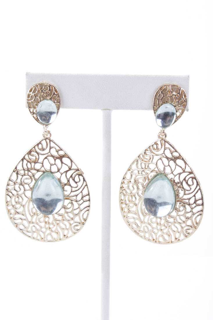 Mint Gold Intricate High Polish Metal Dangle Earrings