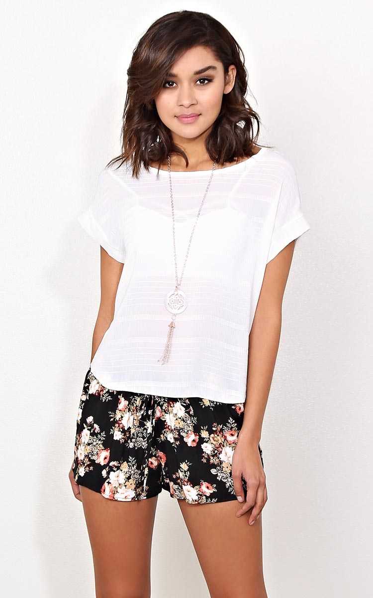Ava Striped Woven Necklace Top - - White in Size by Styles For Less