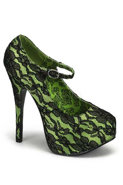 Lime Green Black Satin Lace Maryjane High Heels