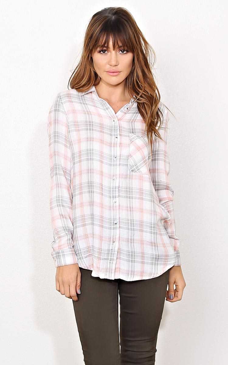 Kendall Draped Woven Plaid Top - SML - Coral Combo in Size Small by Styles For Less
