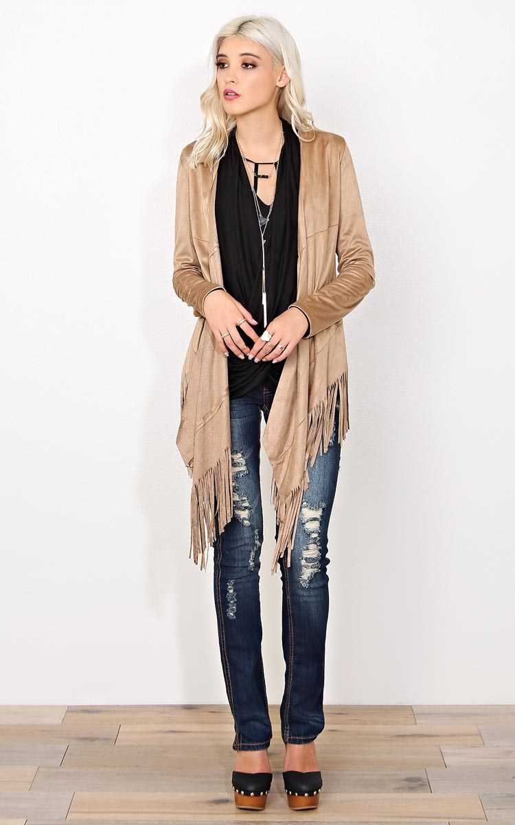 Western Flare Faux Suede Wrap - MED - Tan in Size Medium by Styles For Less