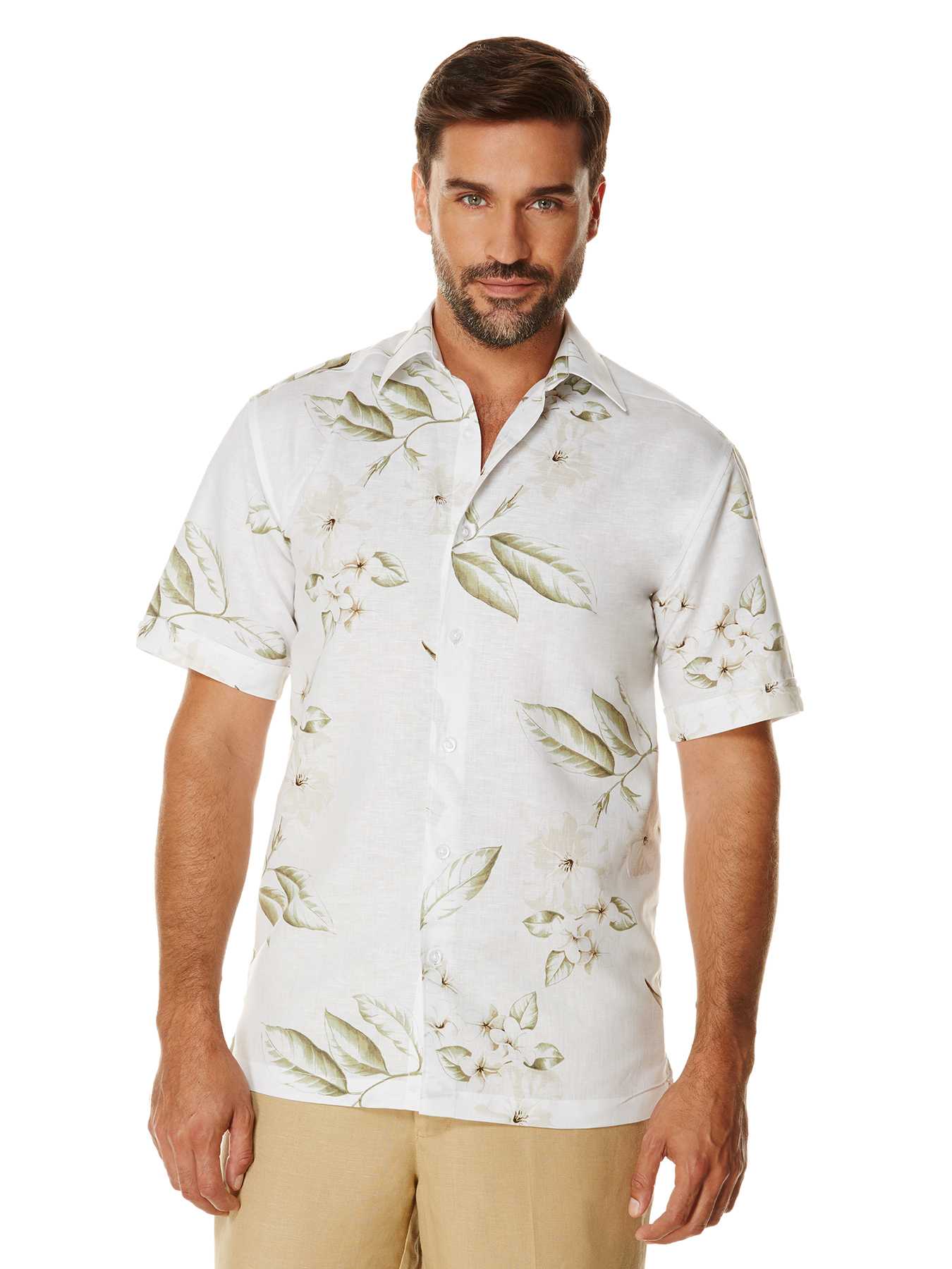 Cubavera Linen Cotton Short Sleeve Allover Tropical Print