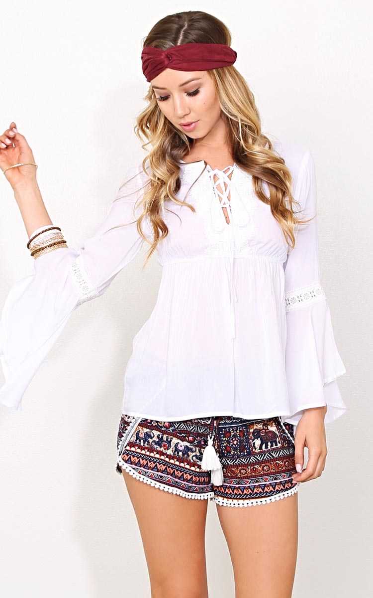 At A Crossroad Woven Top - MED - White in Size Medium by Styles For Less