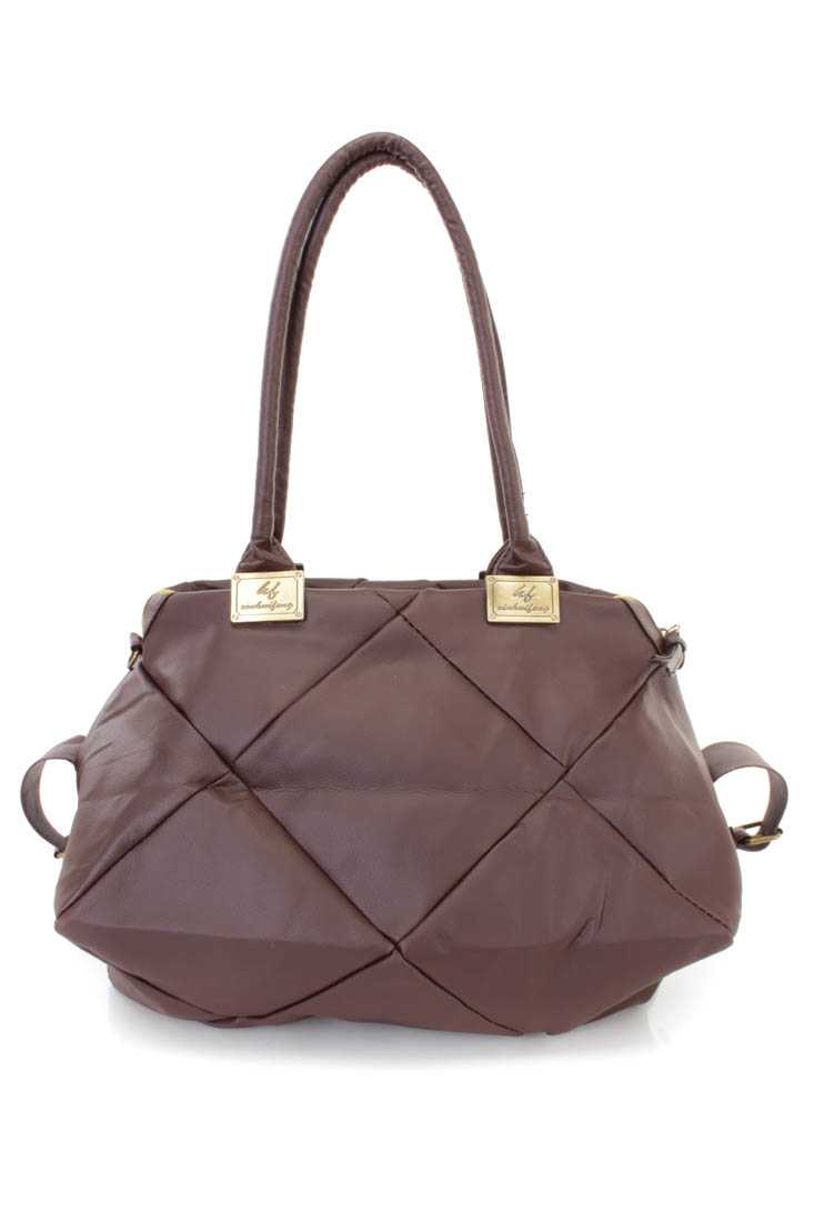 Brown Stitched Faux Leather Handbag