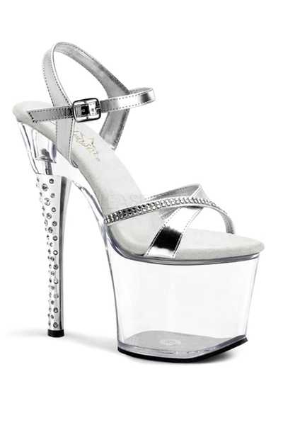 Silver Clear Strappy Rhinestone High Heels