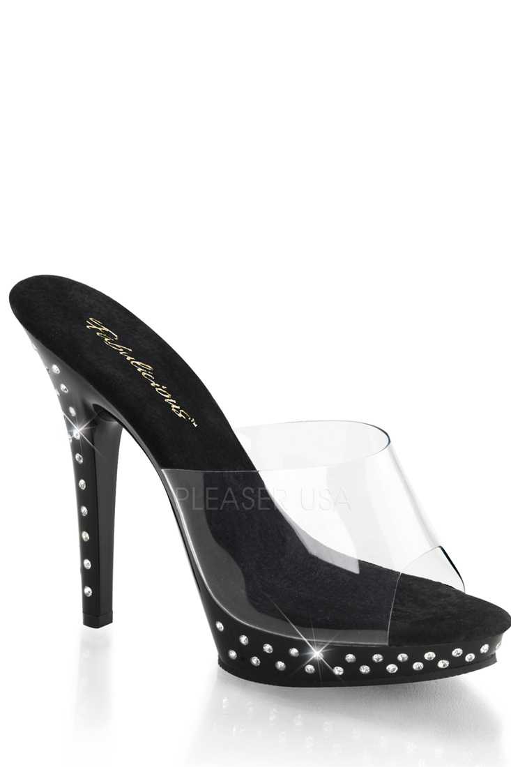 Clear Black Rhinestone Peep Toe High Heels PVC