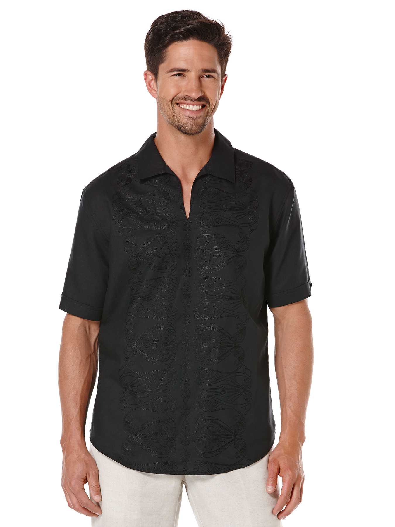 Cubavera Linen Short Sleeve Embroidered Popover