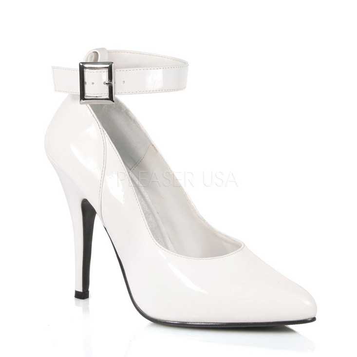 White Ankle Strap Single Sole High Heels Patent