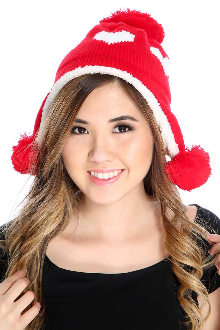 Red Heart Knit Plush Lined Trapper Beanie