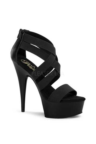 Black Elastic Strappy Platform High Heels
