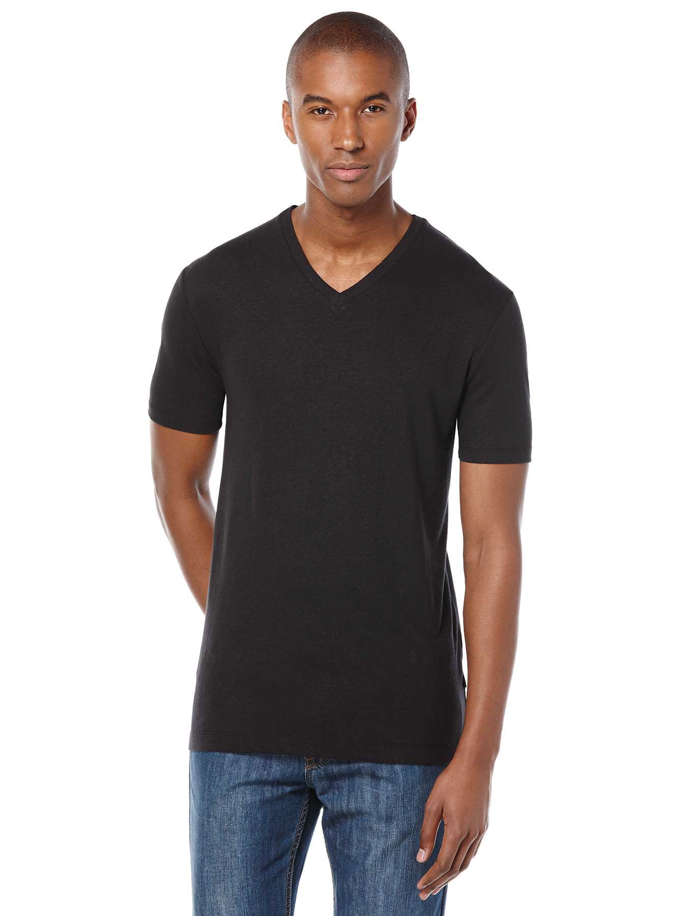 Perry Ellis Short Sleeve Linen V-Neck Shirt