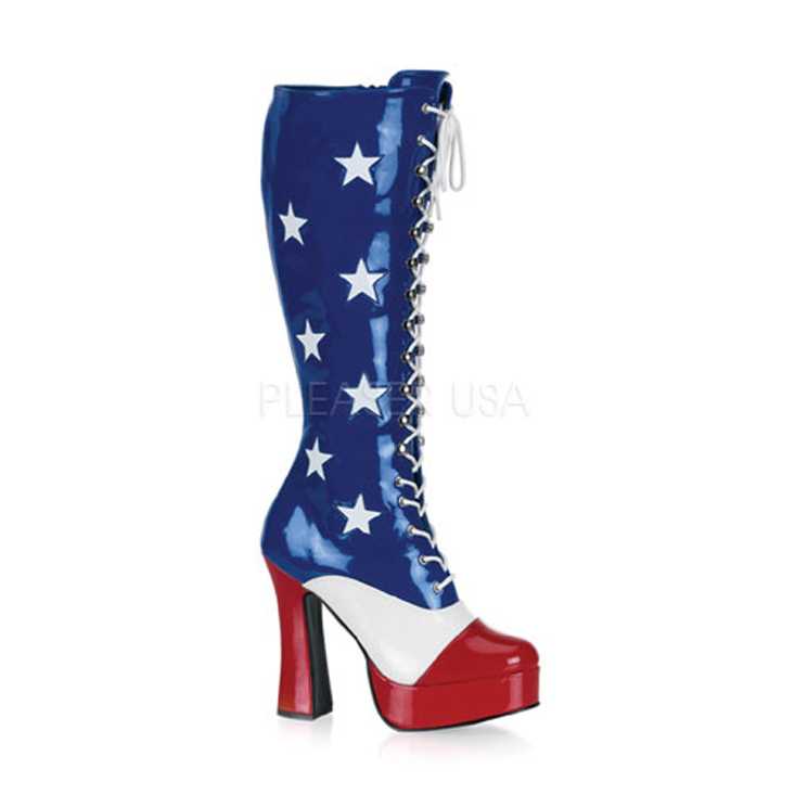Blue White Red Patent American Flag Boots