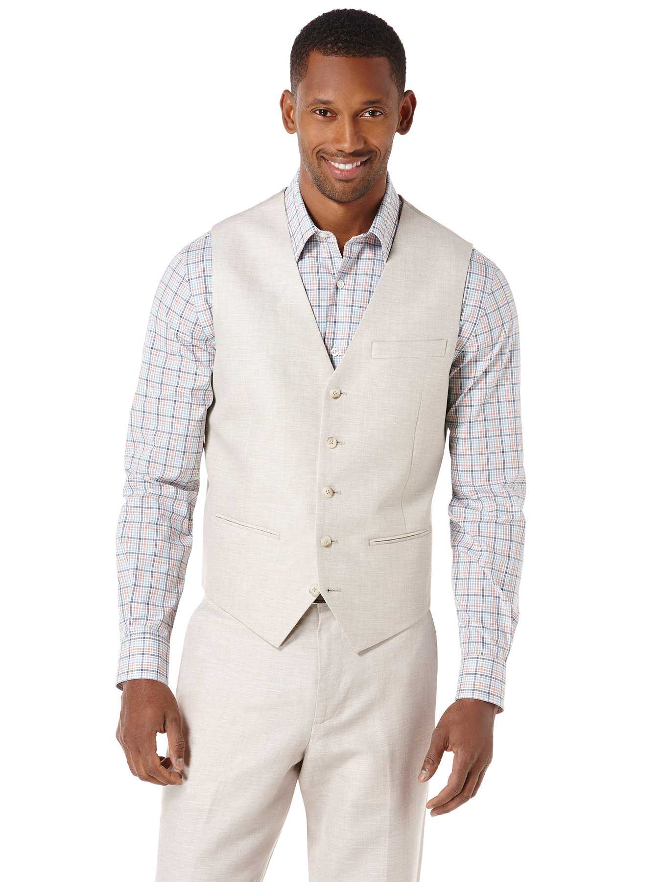 Perry Ellis Big and Tall Linen Cotton Herringbone Suit Vest