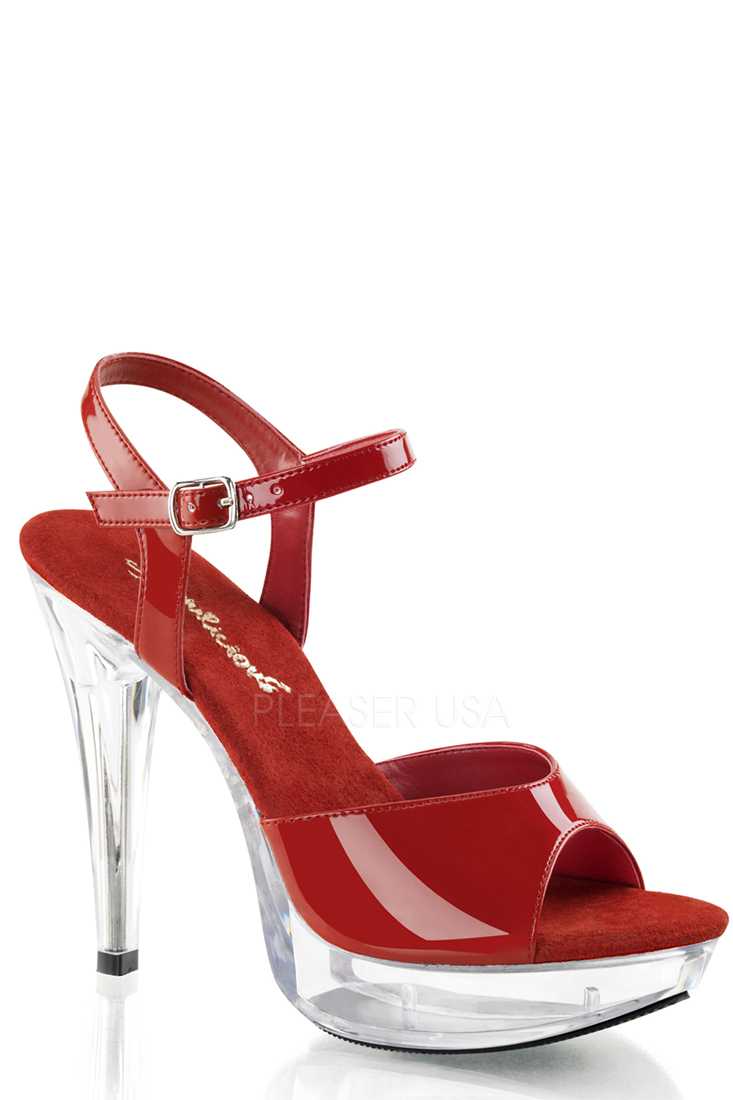 Red Clear Peep Toe Platform High Heels Patent