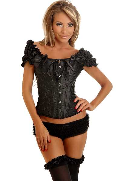 Black Embroidered Peasant Corset Top