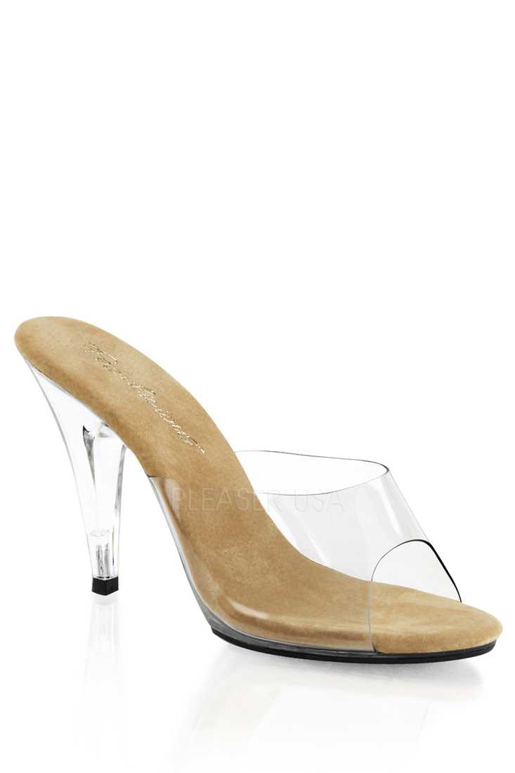 Tan Clear Slip On High Heels Plastic