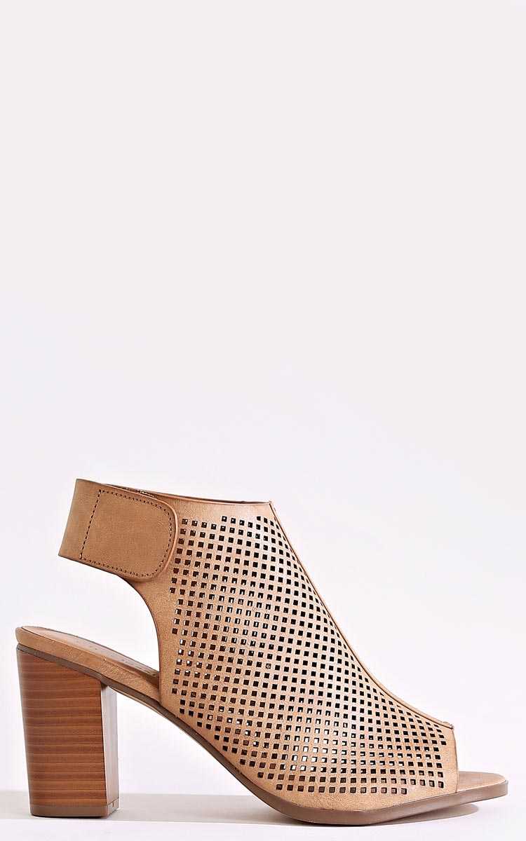 Lucy Perforated Open Heel Booties - Tan in Size 9 by Styles For Less