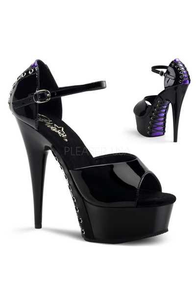 Black Purple Patent Lace Up Platform High Heels